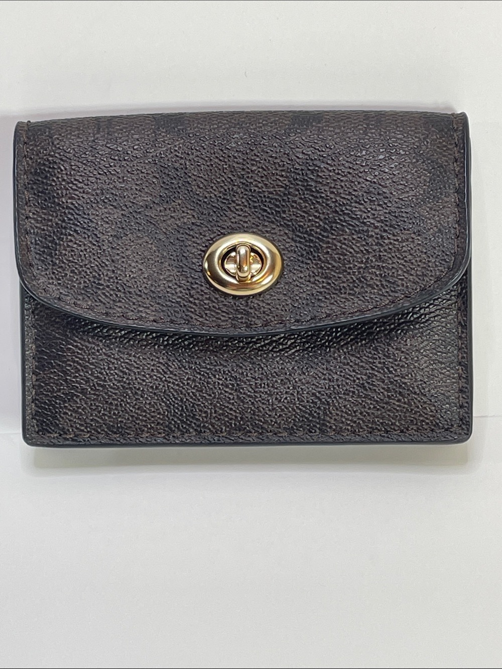 Coach Textured Black Leather Turn-Lock Mini Wallet